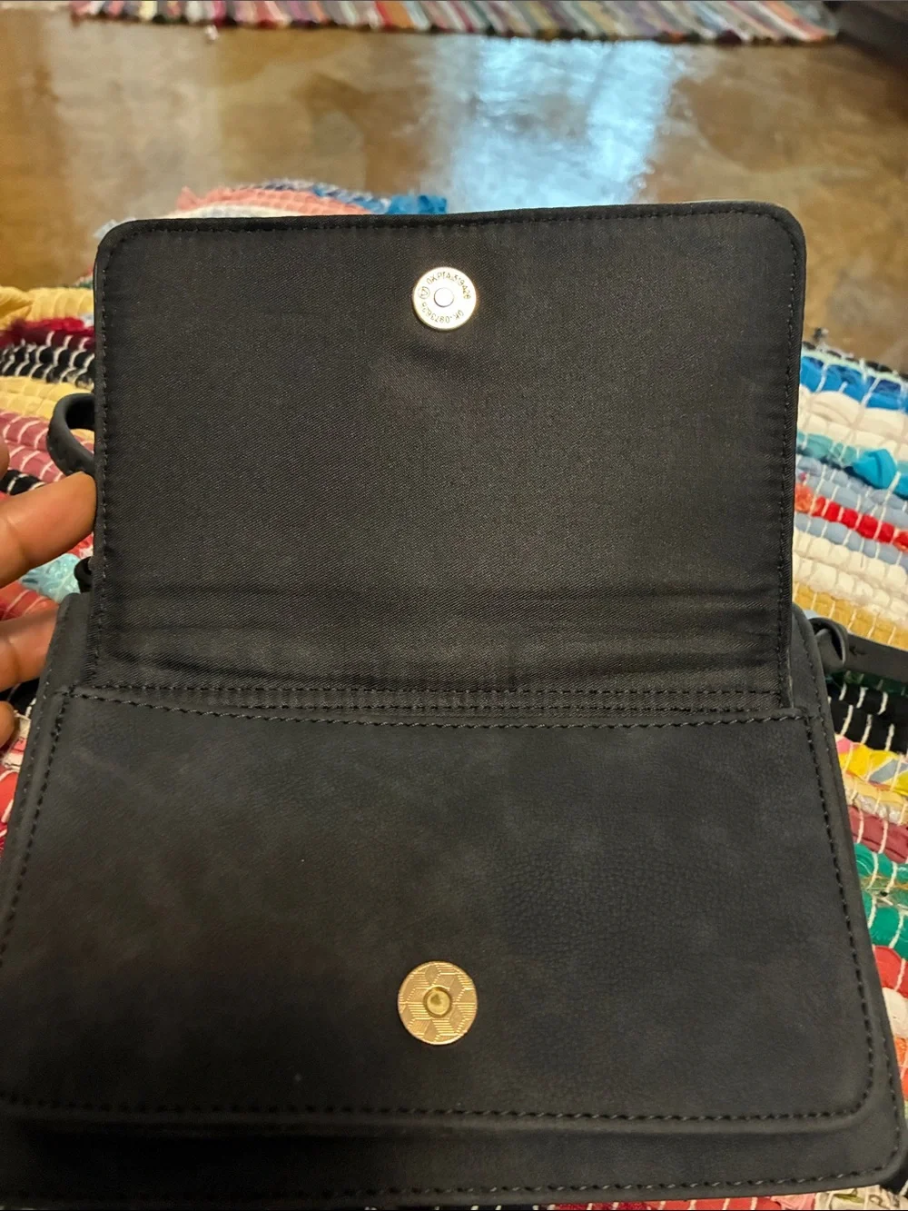 Compact Black Woven-Accent Crossbody Bag for Women